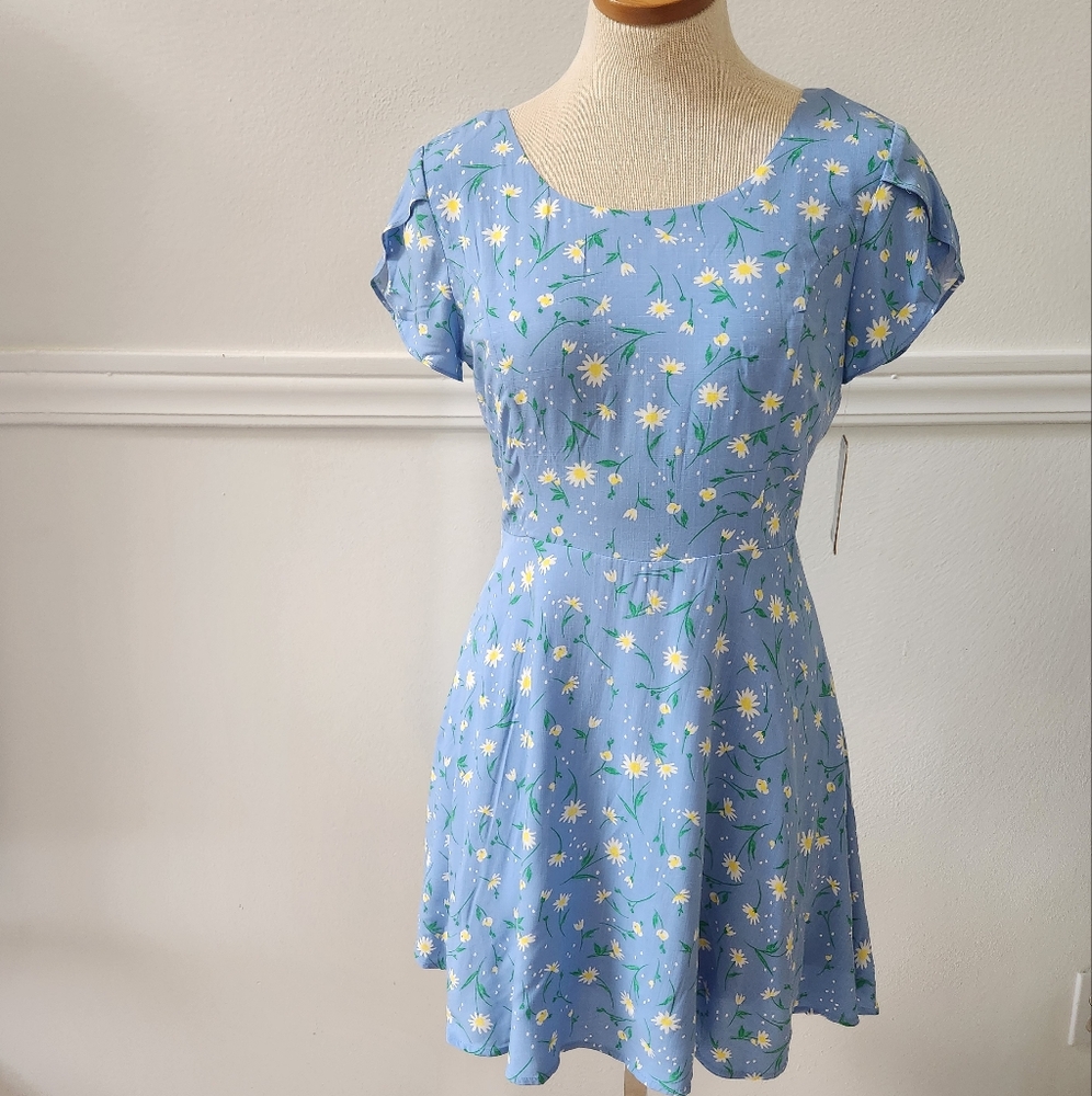 Copper Key Women's Blue Mini Dress S Floral Daisy Cottage Core Lined Summer - Picture 13 of 13